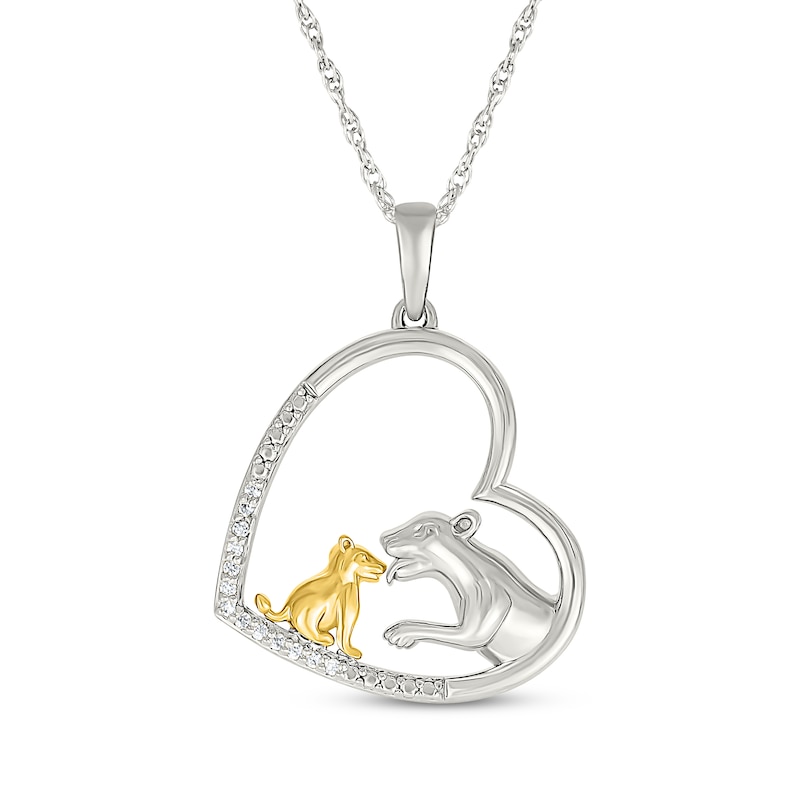 Main Image 1 of Diamond Lions Tilted Heart Necklace 1/20 ct tw Sterling Silver & 10K Yellow Gold 18&quot;