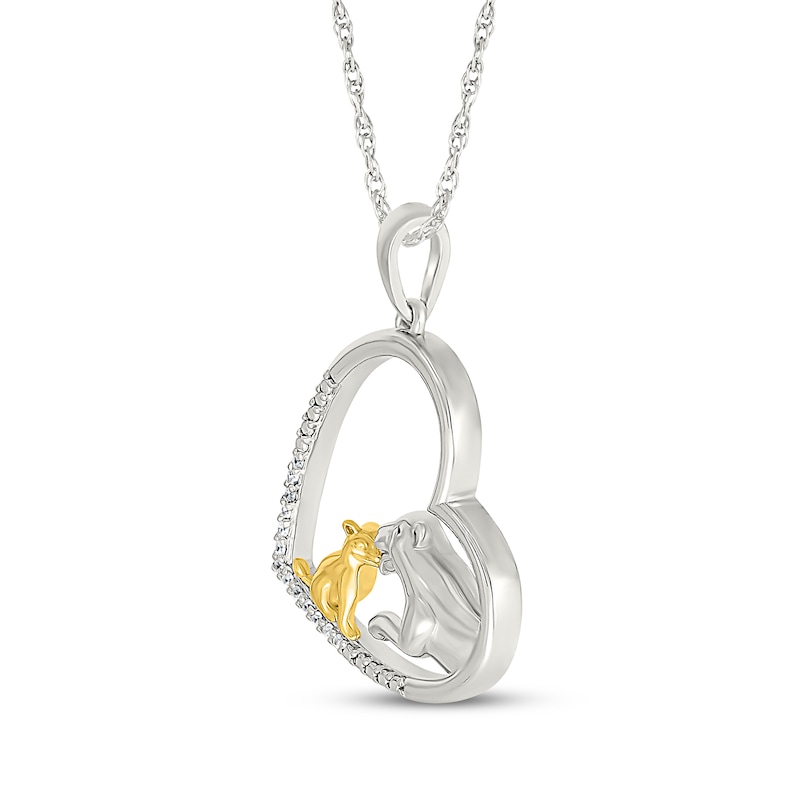 Main Image 2 of Diamond Lions Tilted Heart Necklace 1/20 ct tw Sterling Silver & 10K Yellow Gold 18&quot;