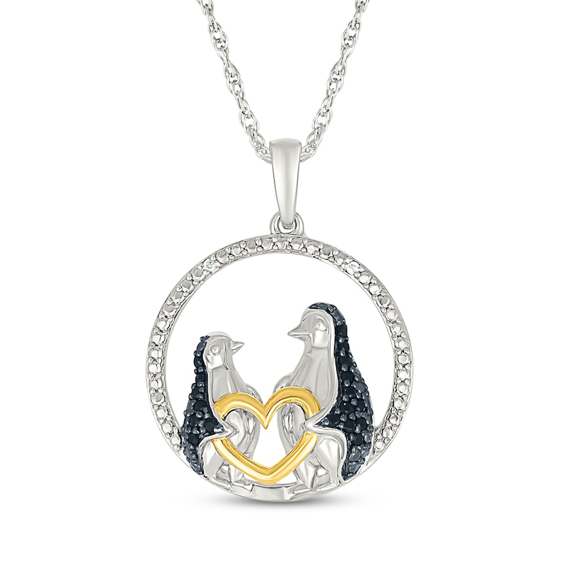 Main Image 1 of Black & White Diamond Penguins Necklace 1/10 ct tw Sterling Silver & 10K Yellow Gold 18&quot;