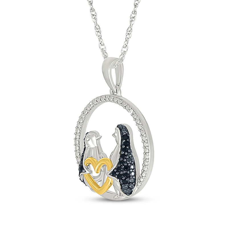 Main Image 2 of Black & White Diamond Penguins Necklace 1/10 ct tw Sterling Silver & 10K Yellow Gold 18&quot;