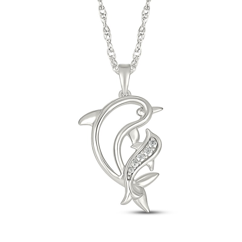 Main Image 1 of Diamond Dolphins Necklace 1/20 ct tw Sterling Silver 18&quot;