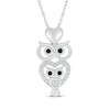 Thumbnail Image 1 of Black & White Diamond Stacked Owl & Hearts Necklace 1/10 ct tw Sterling Silver 18&quot;