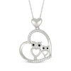 Thumbnail Image 1 of Black & White Diamond Heart Owls Necklace 1/10 ct tw Sterling Silver 18&quot;