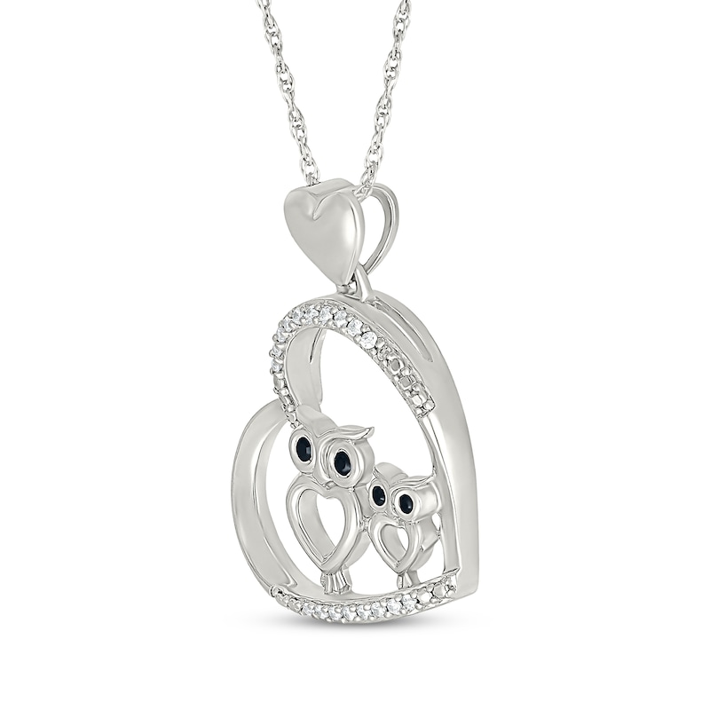Main Image 2 of Black & White Diamond Heart Owls Necklace 1/10 ct tw Sterling Silver 18&quot;