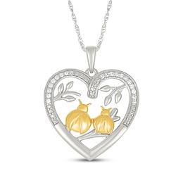 Diamond Heart Ladybugs Necklace 1/15 ct tw Sterling Silver & 10K Yellow Gold 18"