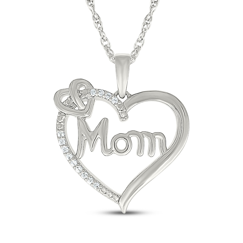 Main Image 1 of Diamond &quot;Mom&quot; Heart Necklace 1/20 ct tw Sterling Silver 18&quot;