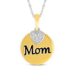 Diamond Heart "Mom" Necklace 1/20 ct tw Sterling Silver & 10K Yellow Gold 18"