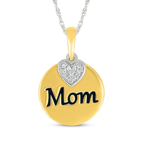 Diamond Heart "Mom" Necklace 1/20 ct tw Sterling Silver & 10K Yellow Gold 18"
