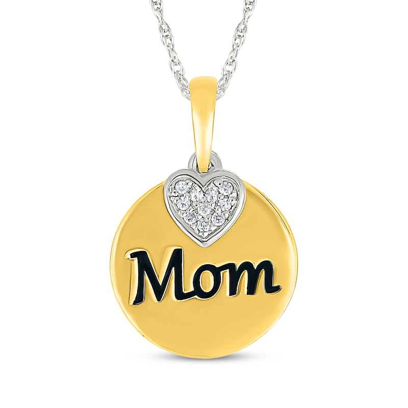 Main Image 1 of Diamond Heart &quot;Mom&quot; Necklace 1/20 ct tw Sterling Silver & 10K Yellow Gold 18&quot;