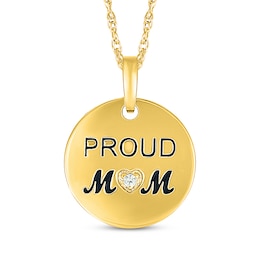 "Proud Mom" Diamond Accent Disc Necklace 10K Yellow Gold 18"