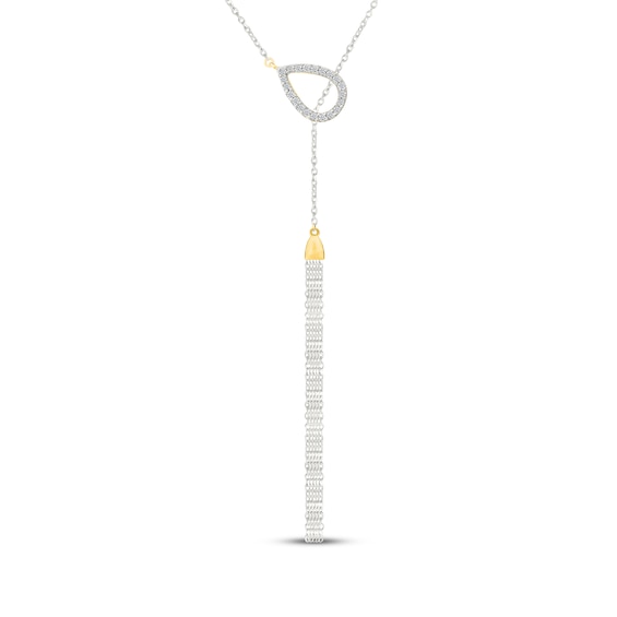 Diamond Tassel Lariat Necklace 1/10 ct tw Sterling Silver & 10K Yellow Gold 18"