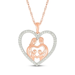 Diamond Heart Family of Four Necklace 1/5 ct tw 10K Rose Gold 18"