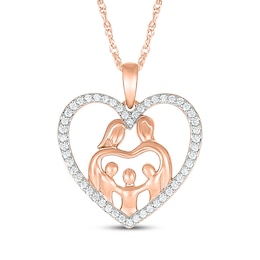 Diamond Heart Family of Five Necklace 1/5 ct tw 10K Rose Gold 18"