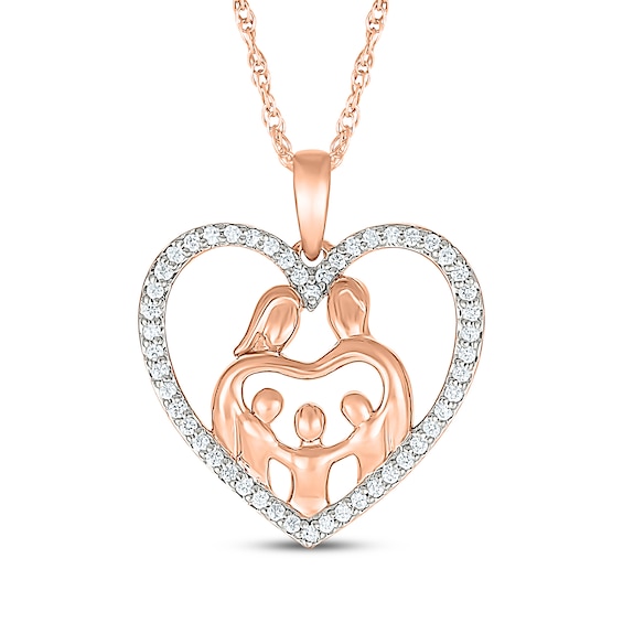 Diamond Heart Family of Five Necklace 1/5 ct tw 10K Rose Gold 18"