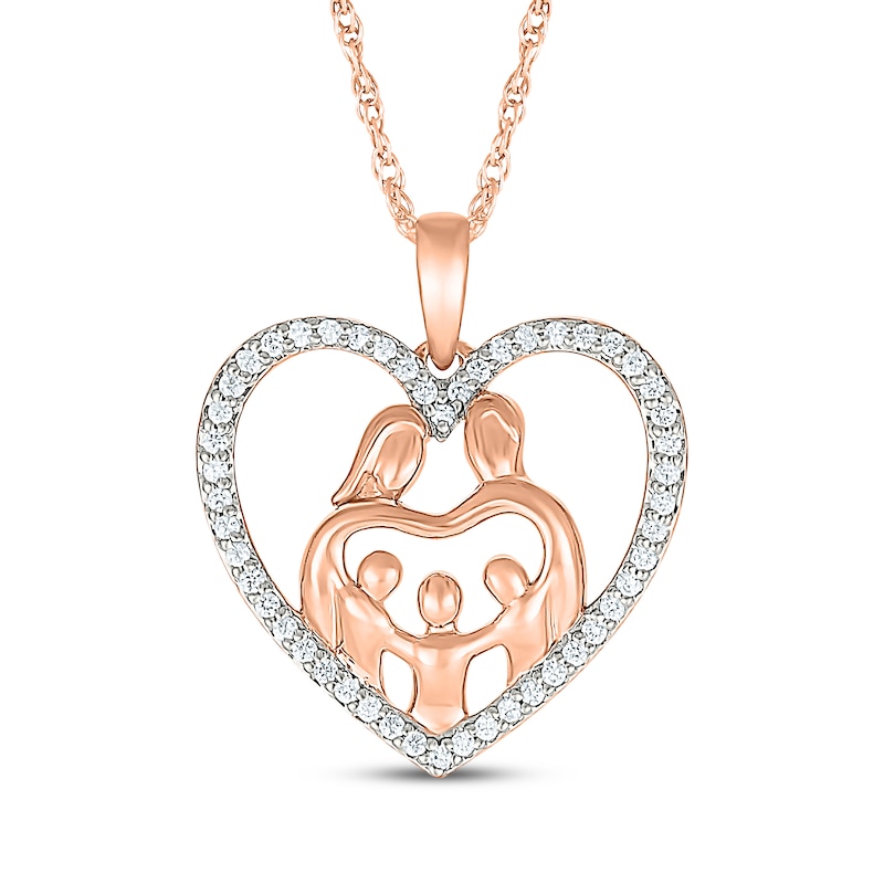 Main Image 1 of Diamond Heart Family of Five Necklace 1/5 ct tw 10K Rose Gold 18&quot;