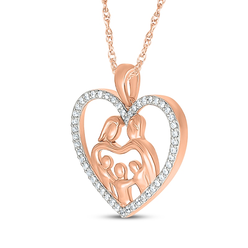 Main Image 2 of Diamond Heart Family of Five Necklace 1/5 ct tw 10K Rose Gold 18&quot;