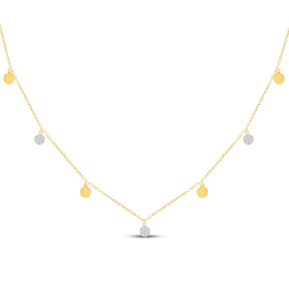 Multi-Diamond Alternating Disc Station Necklace 1/8 ct tw 10K Yellow Gold 18"