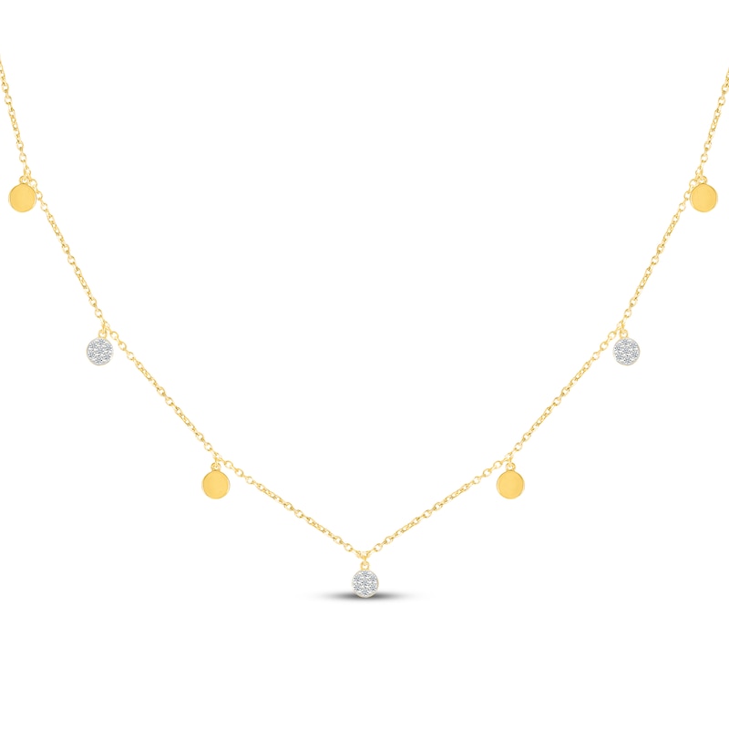 Main Image 1 of Multi-Diamond Alternating Disc Station Necklace 1/8 ct tw 10K Yellow Gold 18&quot;