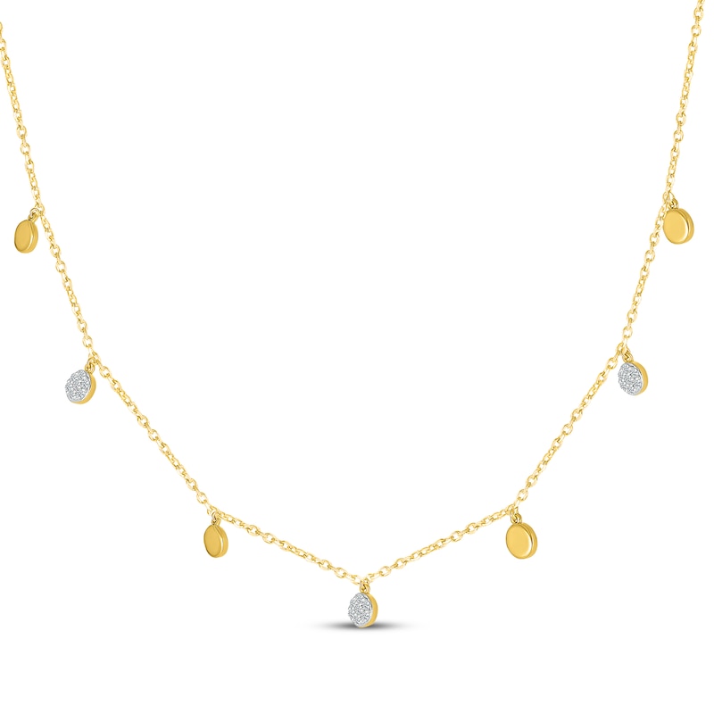 Main Image 2 of Multi-Diamond Alternating Disc Station Necklace 1/8 ct tw 10K Yellow Gold 18&quot;