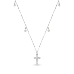 Diamond Cross Dangle Station Necklace 1/10 ct tw Sterling Silver 18"