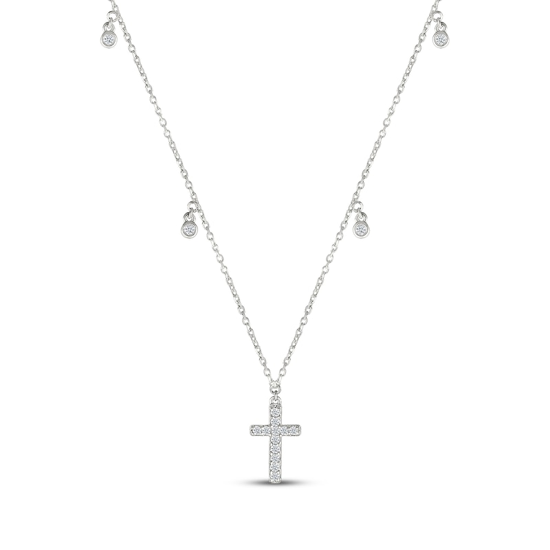 Main Image 1 of Diamond Cross Dangle Station Necklace 1/10 ct tw Sterling Silver 18&quot;