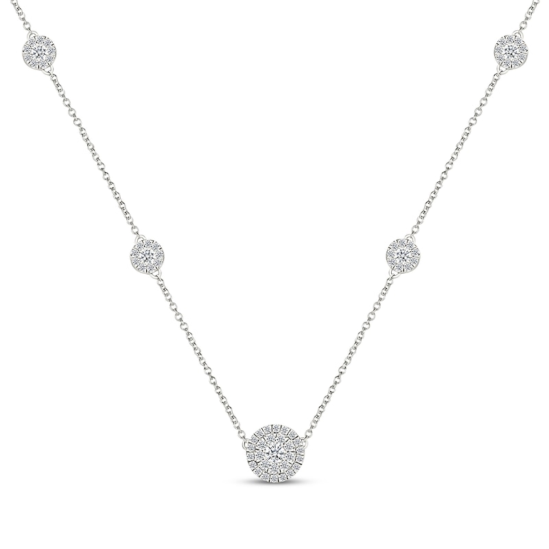 Main Image 1 of Diamond Halo Station Necklace 1 ct tw Sterling Silver 18"