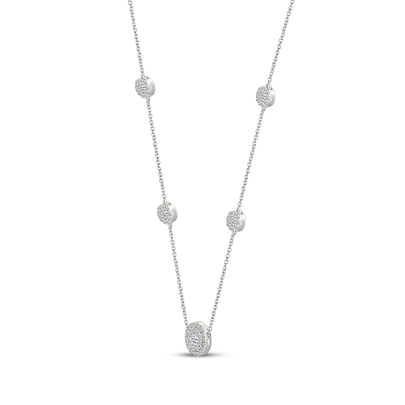 Main Image 2 of Diamond Halo Station Necklace 1 ct tw Sterling Silver 18"