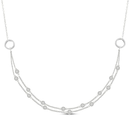 Diamond Double Strand Circle Link Necklace 1/10 ct tw Sterling Silver 18"