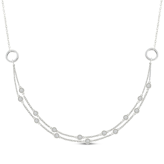 Diamond Double Strand Circle Link Necklace 1/10 ct tw Sterling Silver 18"