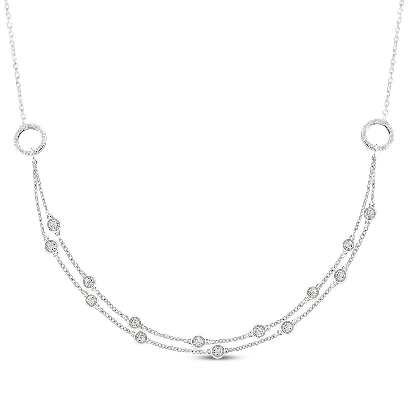 Main Image 1 of Diamond Double Strand Circle Link Necklace 1/10 ct tw Sterling Silver 18&quot;