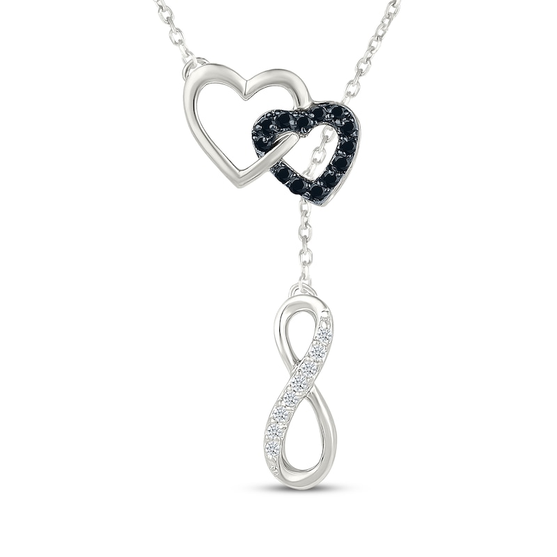 Main Image 1 of Black & White Diamond Hearts & Infinity Lariat Necklace 1/10 ct tw Sterling Silver 18&quot;