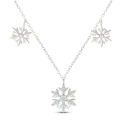 Diamond Snowflake Station Necklace 1/8 ct tw Sterling Silver 18"