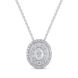Oval-Cut Diamond Double Halo Necklace 1/2 ct tw 10K White Gold 18"