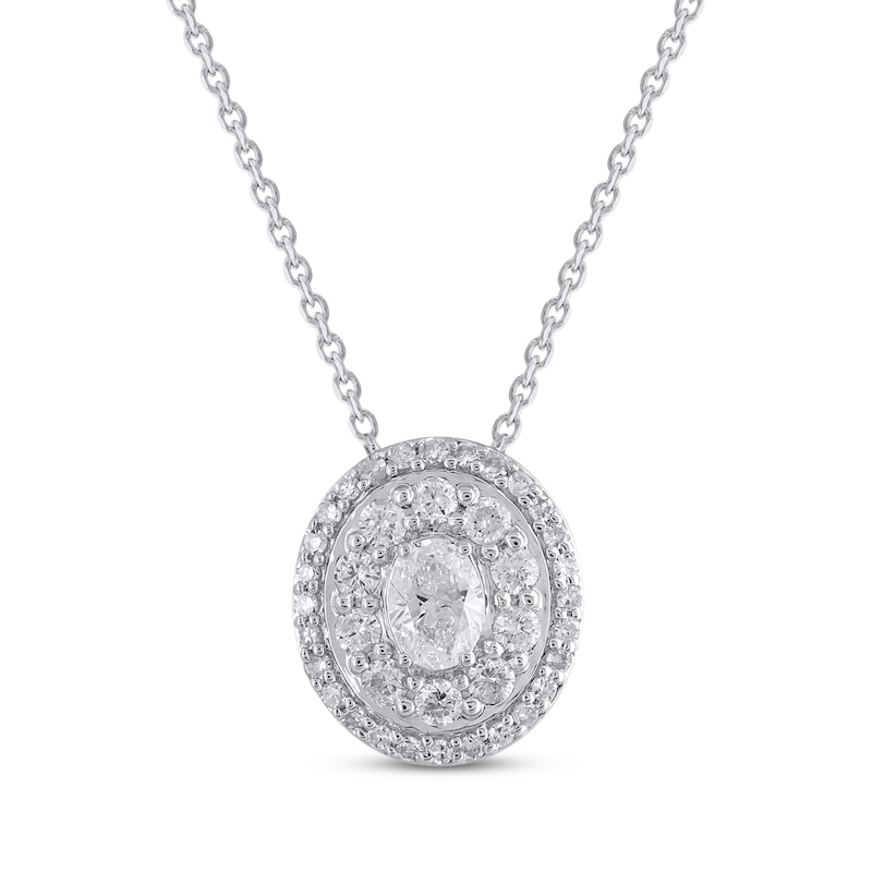 Main Image 1 of Oval-Cut Diamond Double Halo Necklace 1/2 ct tw 10K White Gold 18&quot;