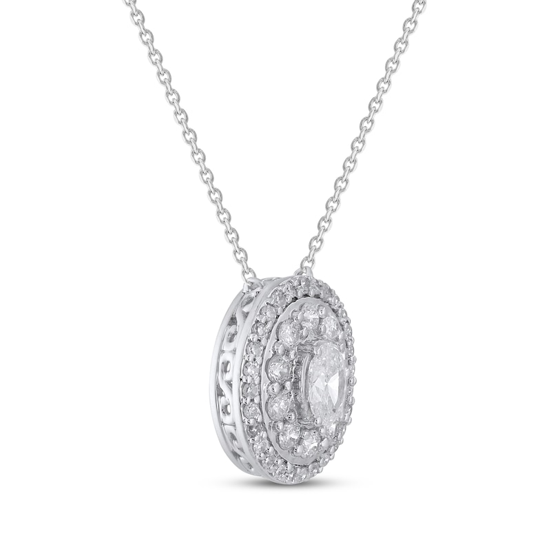 Main Image 2 of Oval-Cut Diamond Double Halo Necklace 1/2 ct tw 10K White Gold 18&quot;