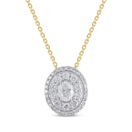 Oval-Cut Diamond Double Halo Necklace 1/2 ct tw 10K Yellow Gold 18"