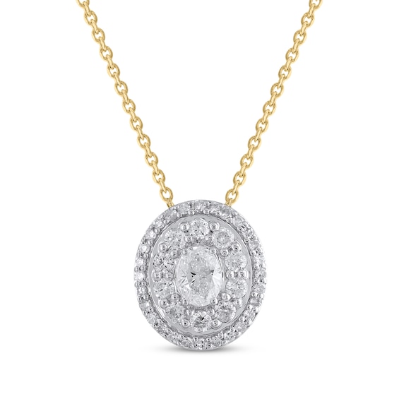 Oval-Cut Diamond Double Halo Necklace 1/2 ct tw 10K Yellow Gold 18"