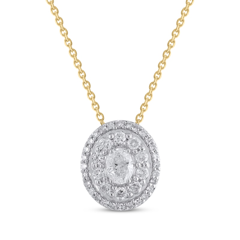 Main Image 1 of Oval-Cut Diamond Double Halo Necklace 1/2 ct tw 10K Yellow Gold 18"