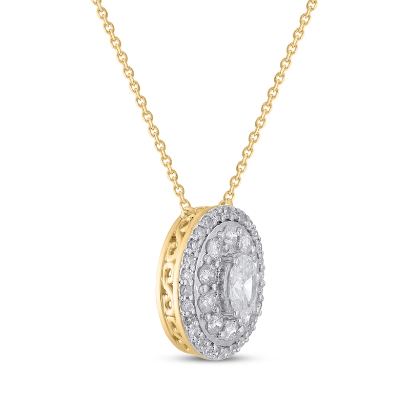 Main Image 2 of Oval-Cut Diamond Double Halo Necklace 1/2 ct tw 10K Yellow Gold 18"