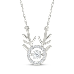Diamond Reindeer Antler Halo Necklace 1/10 ct tw Sterling Silver