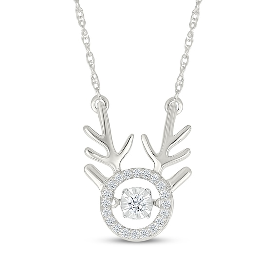 Diamond Reindeer Antler Halo Necklace 1/10 ct tw Sterling Silver
