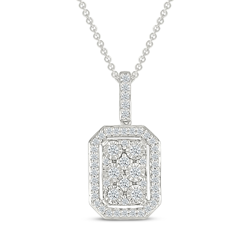Main Image 1 of Multi-Diamond Octagon Halo Necklace 1/4 ct tw Sterling Silver 18&quot;