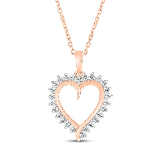 Diamond Heart Outline Necklace 1/4 ct tw 10K Rose Gold 18"
