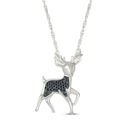 Black Diamond Reindeer Necklace 1/15 ct tw Sterling Silver 18"
