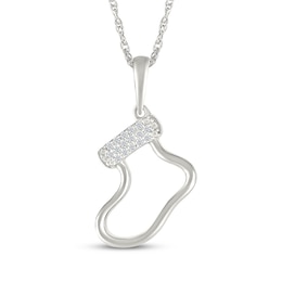 Diamond Accent Tilted Stocking Necklace Sterling Silver 18"