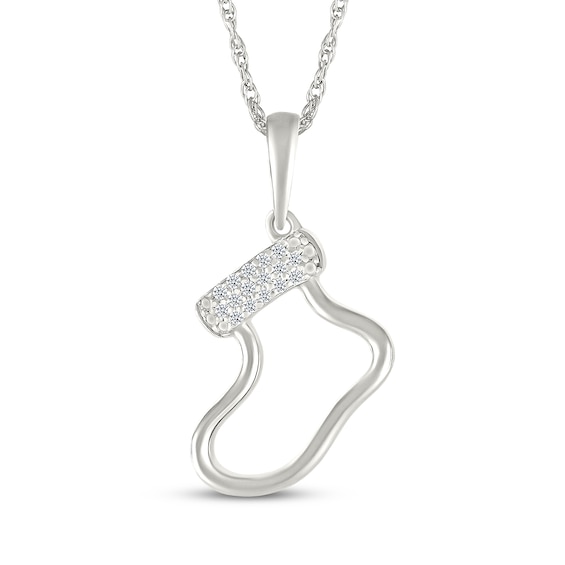 Diamond Accent Tilted Stocking Necklace Sterling Silver 18"
