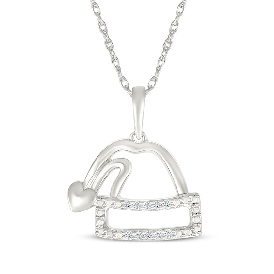 Diamond Santa Hat Necklace 1/20 ct tw Sterling Silver 18"