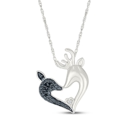 Black & White Diamond Reindeer Heart Necklace 1/20 ct tw Sterling Silver 18"