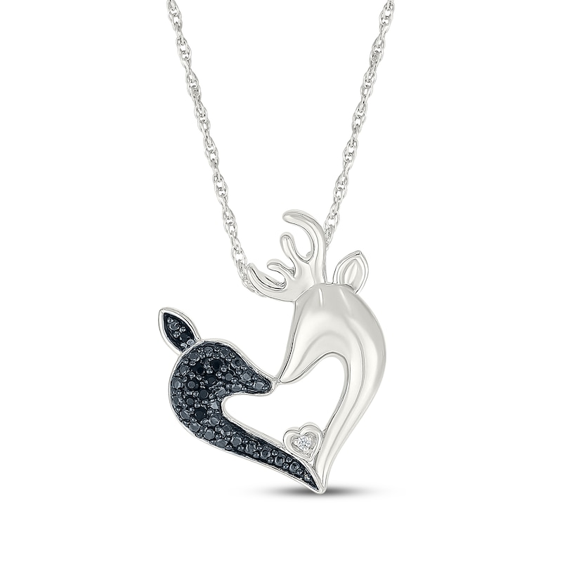 Main Image 1 of Black & White Diamond Reindeer Heart Necklace 1/20 ct tw Sterling Silver 18&quot;