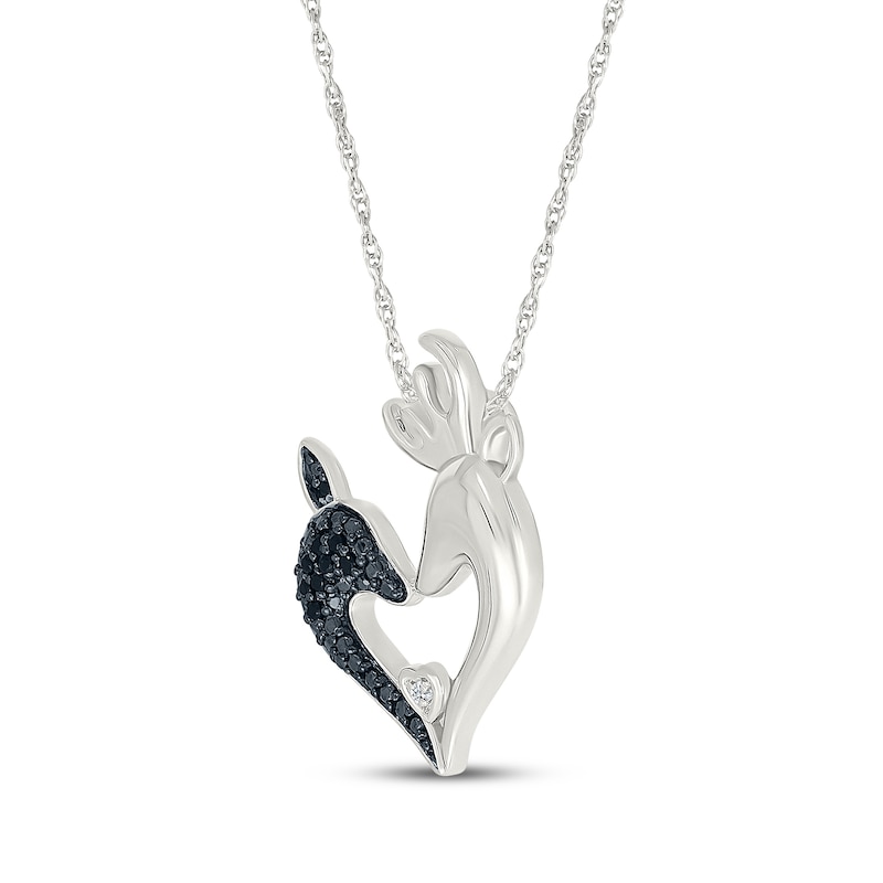 Main Image 2 of Black & White Diamond Reindeer Heart Necklace 1/20 ct tw Sterling Silver 18&quot;